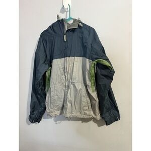 Burton Jacket Mens Small Gray/Navy Blue Hooded Snowboarding Windbreaker VTG 90s